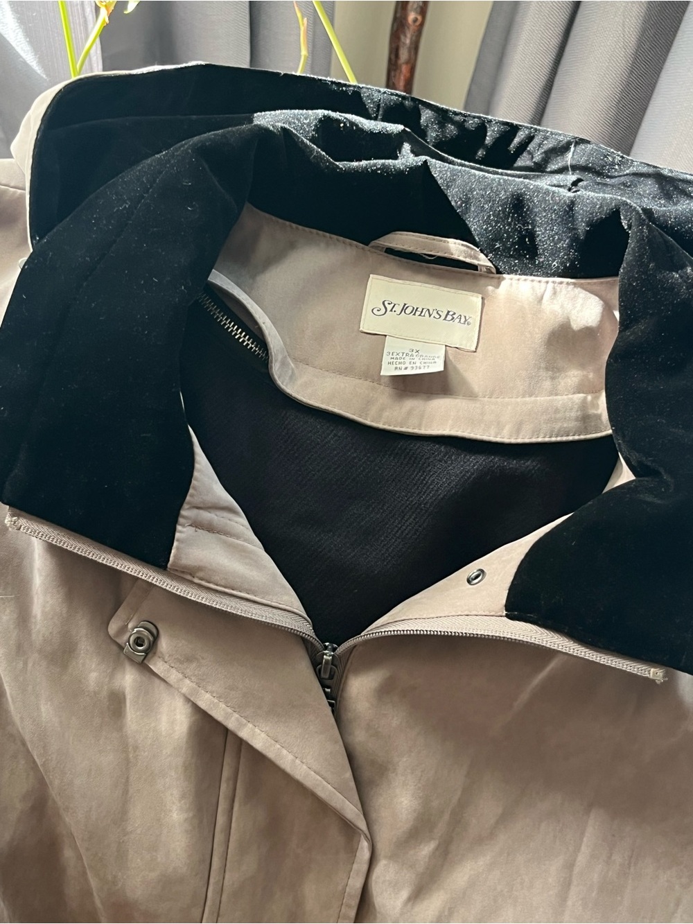 Vintage St. John's Bay Beige Trench Coat with Black Collar